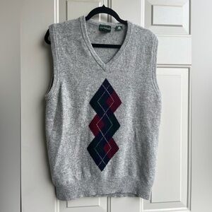Four Winds Men’s Lambswool Gray Argyle Sweater Vest Sleeveless Pullover Knit, L